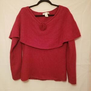 Women's Newport News Red Nylon Angora Lambswool Sweater With Cape Sz L PO - Exc
